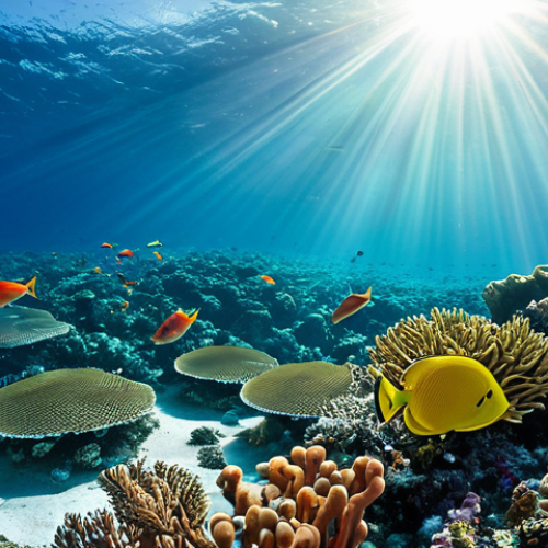 **Prompt:** A vibrant coral reef scene in the Marshall Islands, teeming with colorful fish, perfect anatomy, underwater shot, sunlight filtering through the water, safe for work, appropriate content, fully clothed marine life, high quality, professional photography, clear details.