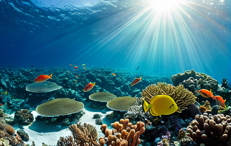 **Prompt:** A vibrant coral reef scene in the Marshall Islands, teeming with colorful fish, perfect anatomy, underwater shot, sunlight filtering through the water, safe for work, appropriate content, fully clothed marine life, high quality, professional photography, clear details.