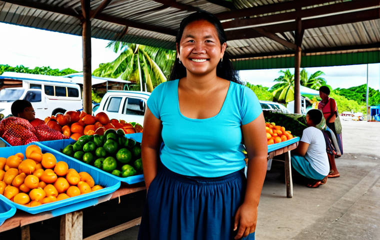 마셜 제도 비자 및 입국 절차 - A family-friendly scene of tourists (fully clothed) arriving at a Marshall Islands airport terminal,...