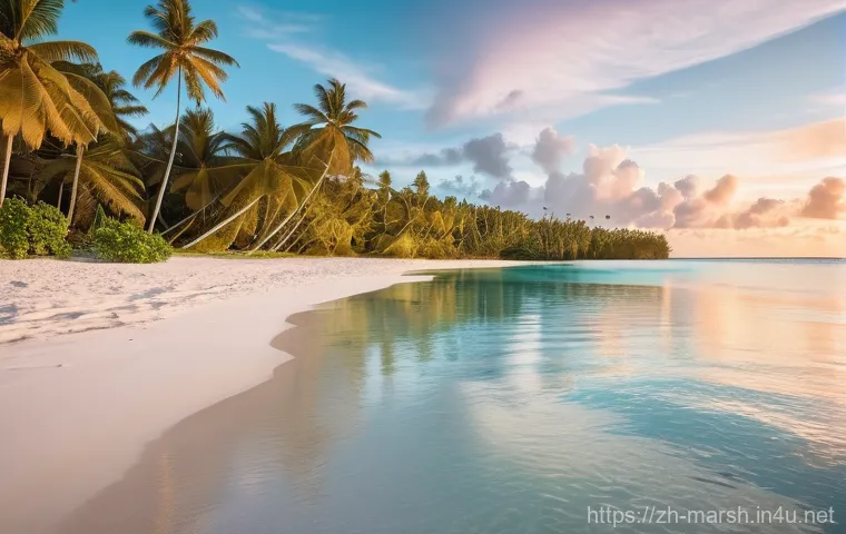 마셜 제도 가는 방법 - **Prompt:** A breathtaking, untouched beach in the Marshall Islands at golden hour. The scene featur...
