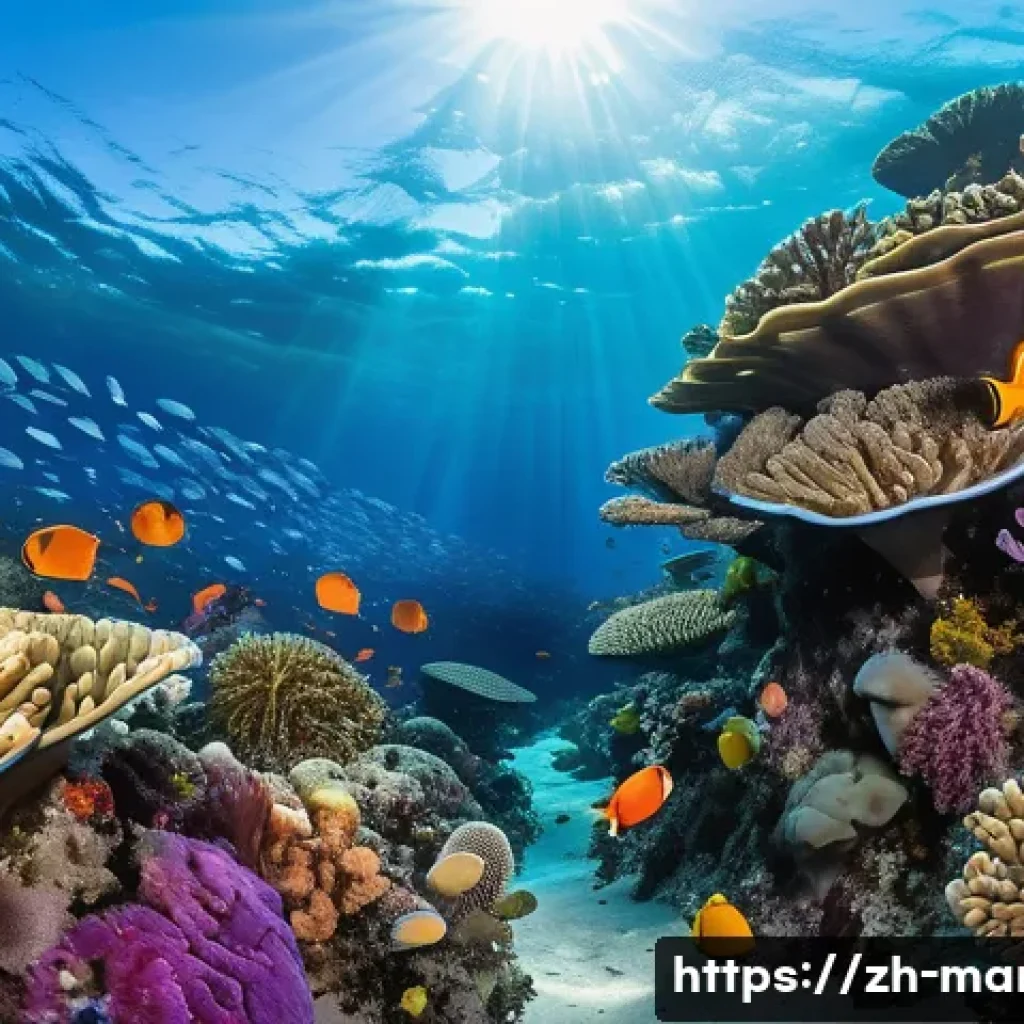 마셜 제도 해양 생태계 - **A breathtaking underwater scene in the Marshall Islands, showcasing a thriving coral kingdom.** Th...