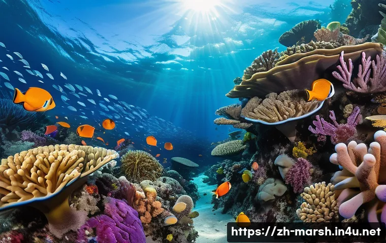 마셜 제도 해양 생태계 - **A breathtaking underwater scene in the Marshall Islands, showcasing a thriving coral kingdom.** Th...