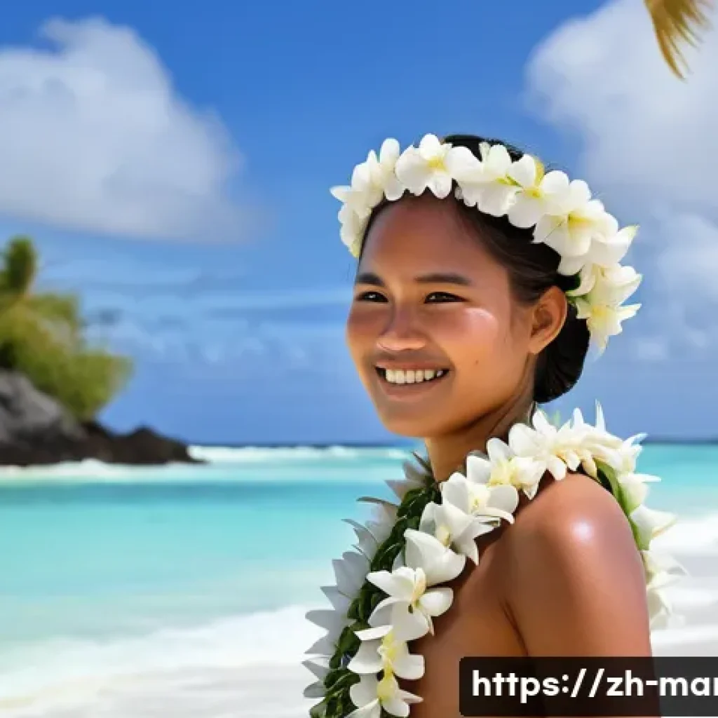 마셜 제도에서 결혼 풍습 - A beautiful and serene image capturing a young Marshallese woman undergoing a traditional coming-of-...