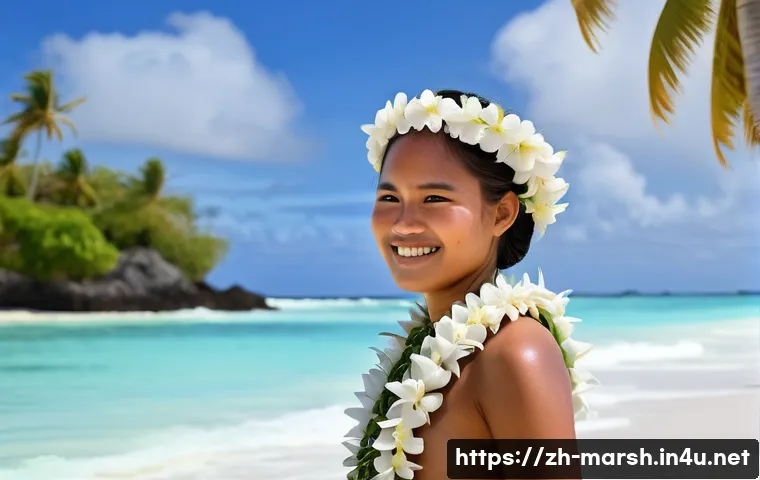 마셜 제도에서 결혼 풍습 - A beautiful and serene image capturing a young Marshallese woman undergoing a traditional coming-of-...