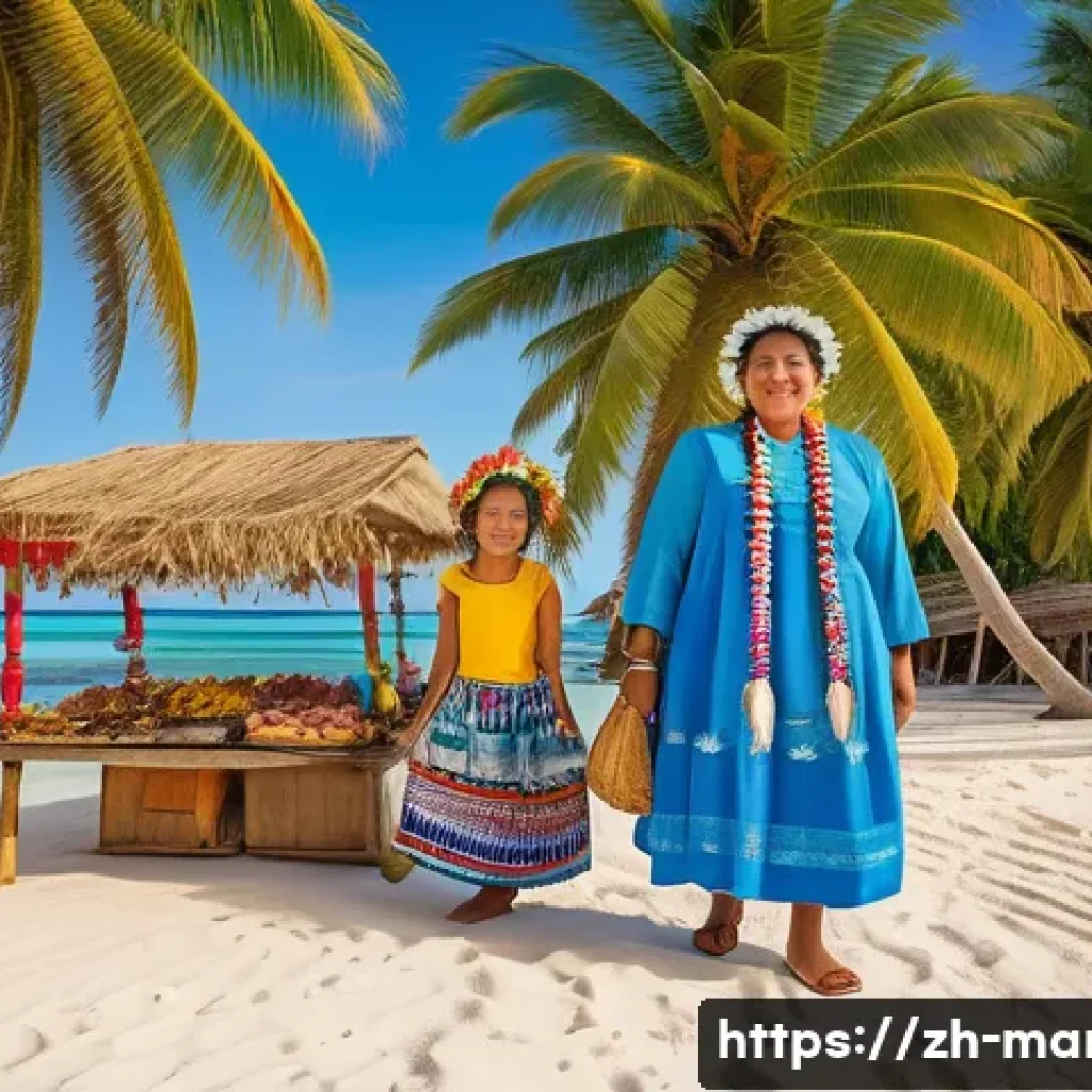 마셜 제도 여행 시 주의사항 - A vibrant tropical island scene in the Marshall Islands during a sunny early morning, featuring a lo...
