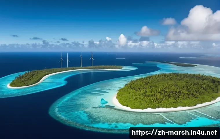 마셜 제도에서의 인터넷 및 통신 사정 - A detailed aerial view of the Marshall Islands&rsquo; scattered atolls and islands with visible 4G cell to...