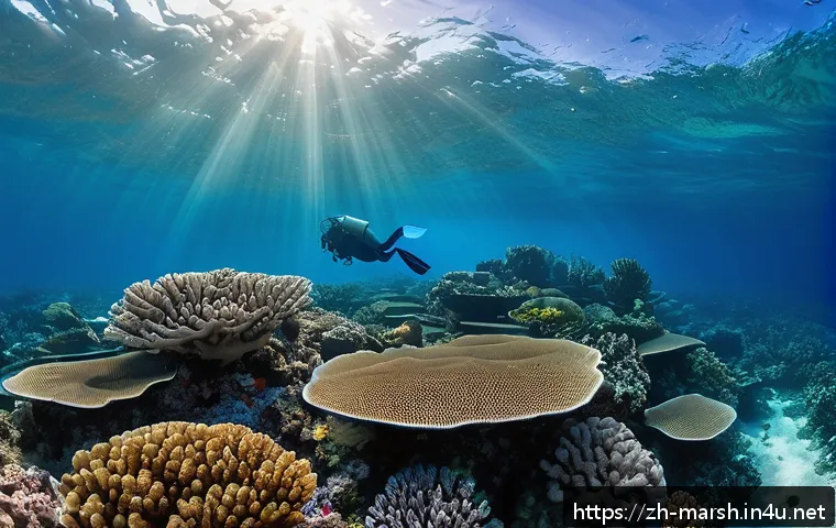 마셜 제도의 환경 문제 - A vibrant underwater scene showcasing the fragile coral reefs of the Marshall Islands, with colorful...