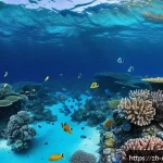 마셜 제도 기후 및 날씨 - A vivid underwater scene near the Marshall Islands showcasing vibrant coral reefs undergoing bleachi...