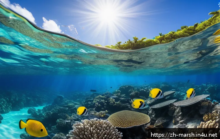 마셜 제도 주요 관광지 - A vibrant underwater scene at the coral reefs of the Marshall Islands, featuring diverse colorful co...