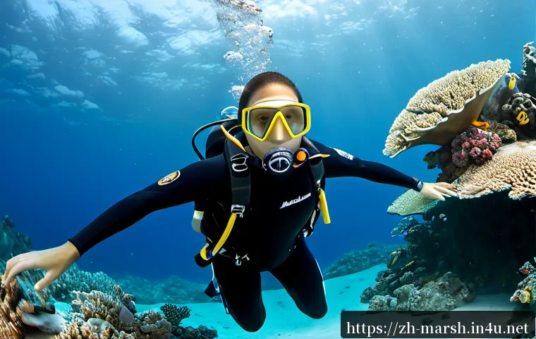마셜 제도에서의 다이빙 라이선스 취득 - Photorealistic wide-angle underwater training scene in the Marshall Islands, a certified local dive ...